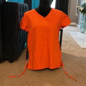 Just Love Vibrant Orange V-Neck Short Sleeve Scrub Top with Side Ties